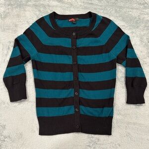 Turquoise and black striped cardigan